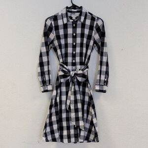 J. Crew Black and White Checkered Long Sleeve Dress